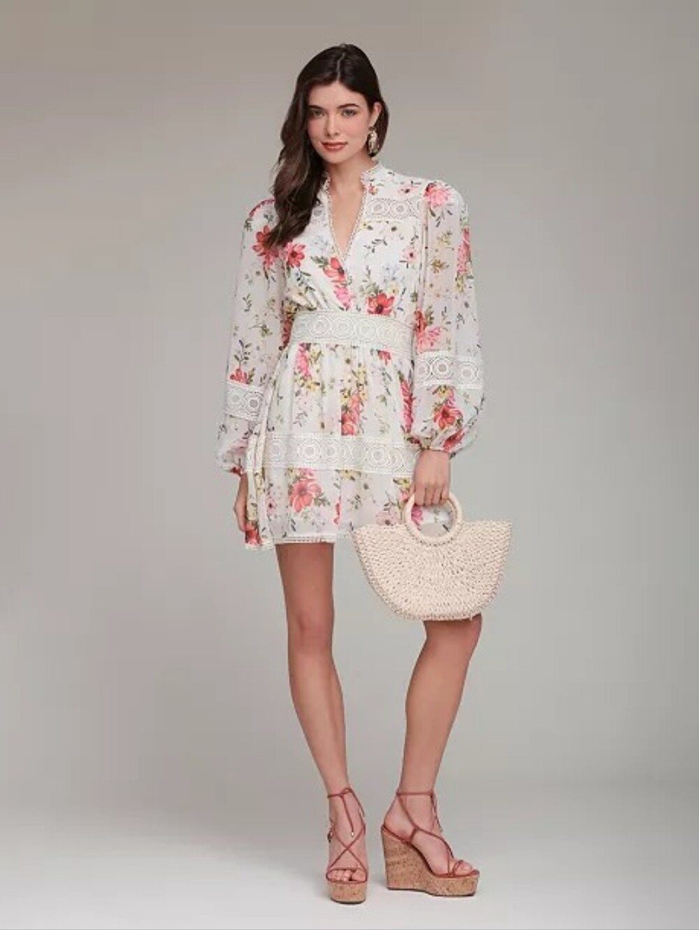Floral Lace Trim Mini Dress